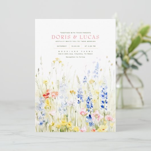 Elegant Soft Wildflower Natuur Tuin Bruiloft Kaart (Staand voorkant)