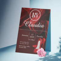Élégant Soie Rouge & Invitation 18e Anniversaire B
