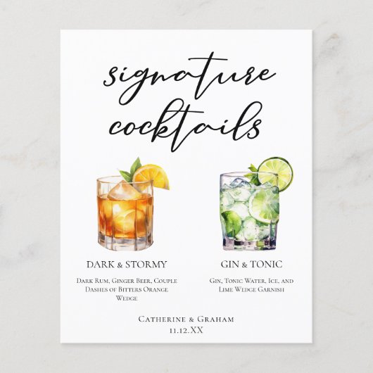 Elégant soir Signature Cocktails Menu Mariage (Devant)