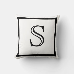Elegant Solid Black en White Monogramed Throw Pi Kussen