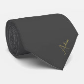 Elegant Solid Black Gold Script Name Stropdas (Opgerold)
