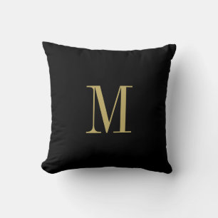 Elegant Solid Black met Gold Monogram Kussen