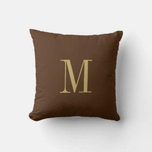 Elegant Solid Brown met Gold Monogram Kussen