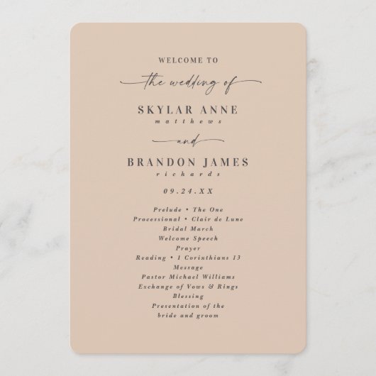 Elegant Solid Champagne Wedding Ceremony Programme Programma (Voorkant)