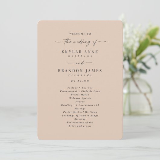Elegant Solid Champagne Wedding Ceremony Programme Programma (Staand voorkant)