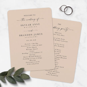 Elegant Solid Champagne Wedding Ceremony Programme Programma