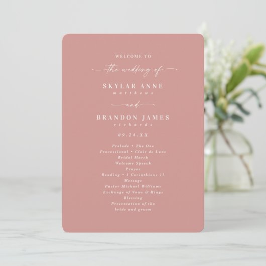 Elegant Solid Dusty Roos Wedding Ceremony Program Programma (Staand voorkant)