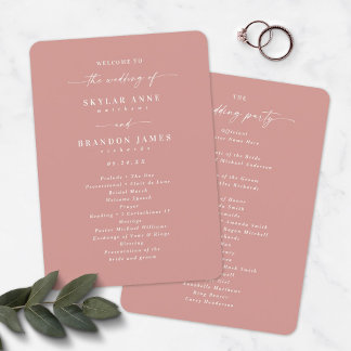 Elegant Solid Dusty Roos Wedding Ceremony Program Programma