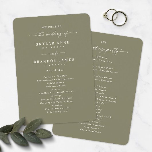 Elegant Solid Lily Green Wedding Ceremony Program Programma