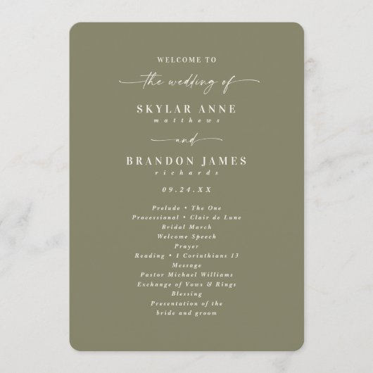 Elegant Solid Lily Green Wedding Ceremony Program Programma (Voorkant)
