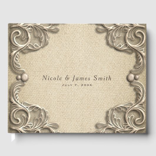 Elegant Southern Charm Rustic Burlap Wedding Gastenboek (Voorkant)