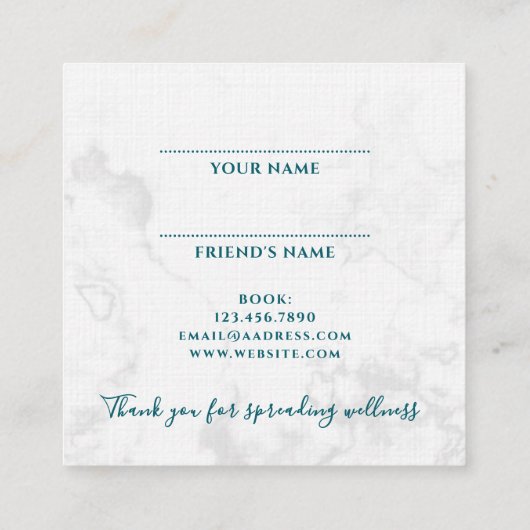 Elegant spa and wellness referral white marble  vierkante visitekaartje (Achterkant)