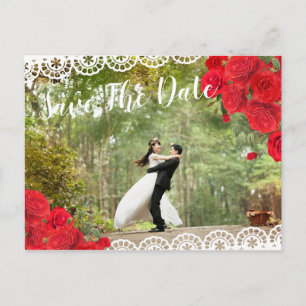 Elegant Spaans Roos & Lace Save the Date red/blk Aankondigingskaart