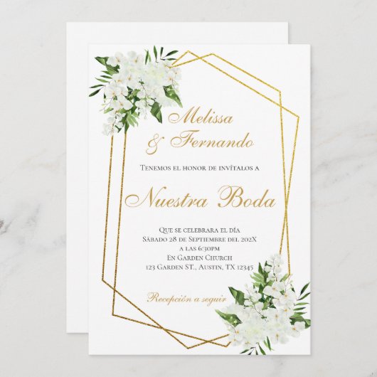 Elegant Spanish Wedding Invitation (Devant / Derrière)