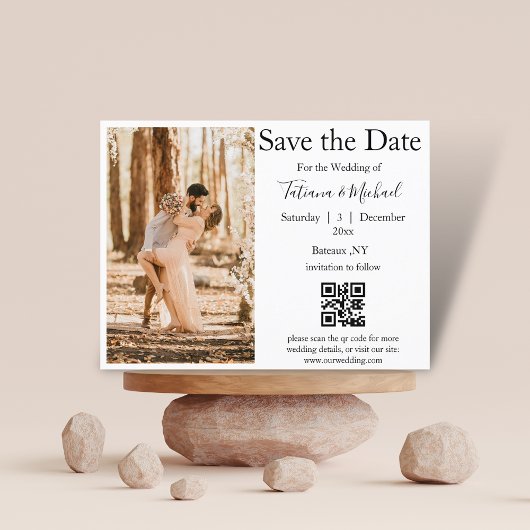 Elegant sparen de datum QR code foto bruiloft Aankondigingskaart