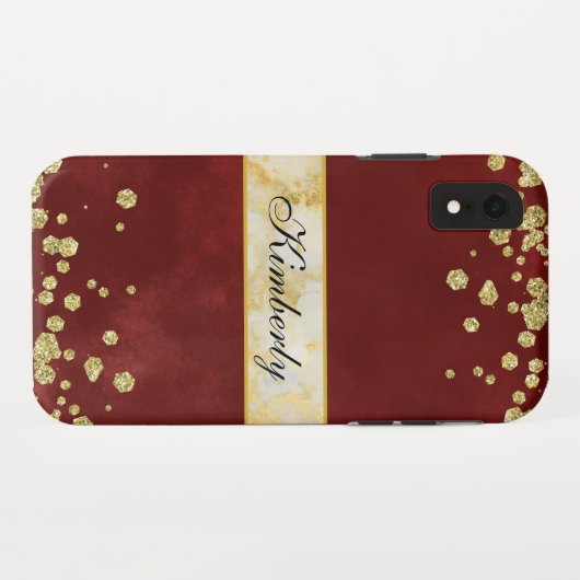 Elegant Sparging Gold en Burgundy Monogrammed Case-Mate iPhone Case (Achterkant (horizontaal))