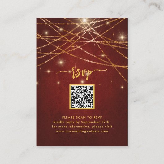 Elegant Sparging Gold String Lights QR Code RSVP Informatiekaartje (Voorkant)