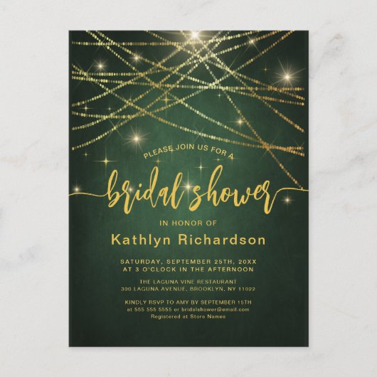 Elegant Sparging Gold String Lights Vrijgezellenfe Uitnodiging Briefkaart (Voorkant)