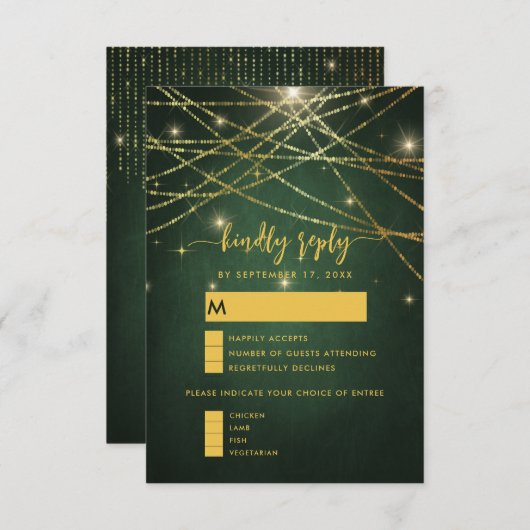 Elegant Sparging Gold String Lights Wedding RSVP Informatiekaartje (Voorkant / Achterkant)
