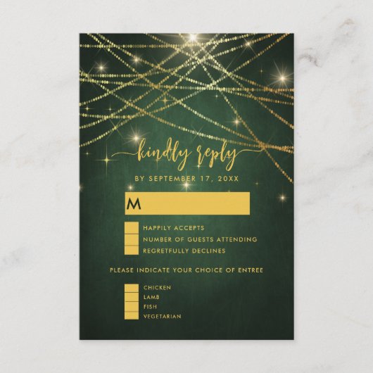 Elegant Sparging Gold String Lights Wedding RSVP Informatiekaartje (Voorkant)