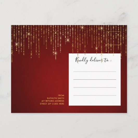 Elegant Sparging Gold String Lights Wedding Uitnodiging Briefkaart (Achterkant)