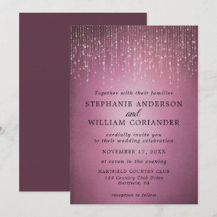 Elegant Sparking String Lights Cranberry Wedding Kaart