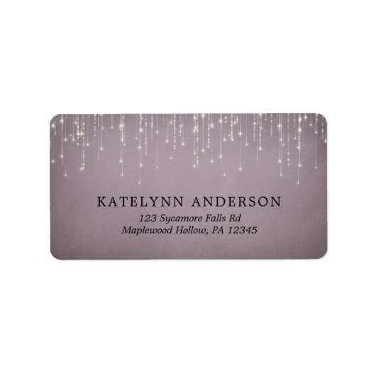 Elegant Sparking String Lights Mauve Wedding Etiket (Voorkant)