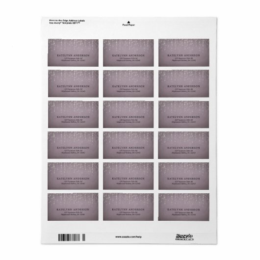 Elegant Sparking String Lights Mauve Wedding Etiket (Full Sheet)