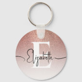 Elegant Sparkle Roos Goud Glitter Wit Monogram Sleutelhanger (Voorkant)
