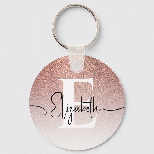 Elegant Sparkle Roos Goud Glitter Wit Monogram Sleutelhanger (Voorkant)