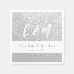 Elegant Sparkle Silver Glitter Wedding Napkins Servet