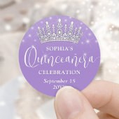 Elegant Sparkles Quinceañera Crown Lilac Purple Ronde Sticker
