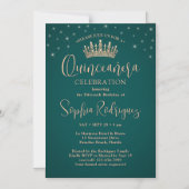 Elegant Sparkles Rose Gold Quinceañera Crown Green Magnetische Uitnodiging (Voorkant)