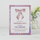 Elegant Sparkling Bow Christmas Party Invitation (Debout devant)