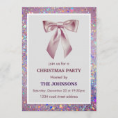 Elegant Sparkling Bow Christmas Party Invitation (Devant)