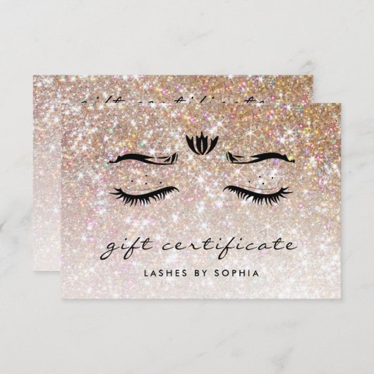 Elegant Sparkly Champagne Lashes Gift Certificate (Voorkant / Achterkant)