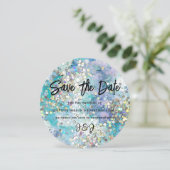 Elegant Sparkly Glitter Blue Blauwgroen Save The Date (Staand voorkant)