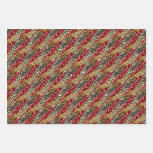Elegant Sparkly Gold Green Pine Tree Red Inpakpapier Vel (Voorkant 3)