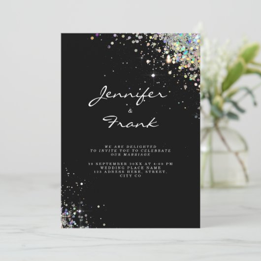 Elegant Sparkly Holographic Glitter Black Modern I Kaart (Staand voorkant)