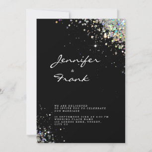 Elegant Sparkly Holographic Glitter Black Modern Kaart