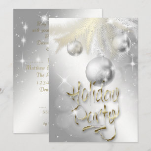 Elegant Sparkly Silver and Gold Holiday Party Kaart
