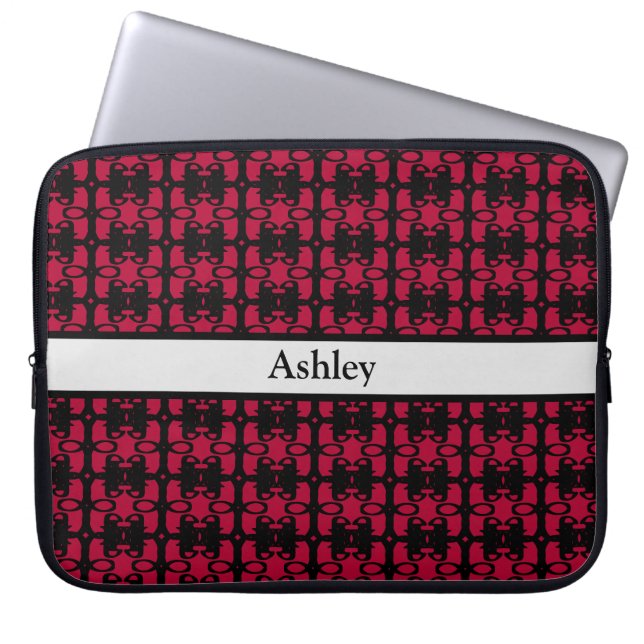 Elegant, speciaal zwart-wit en rood Abstract patro Laptop Sleeve (Voorkant)