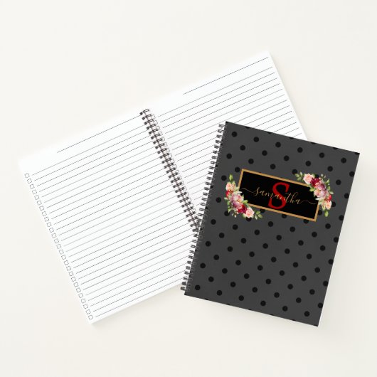 Elegant Specialized Black Polka Dot and Rozen Notitieboek (Binnen)