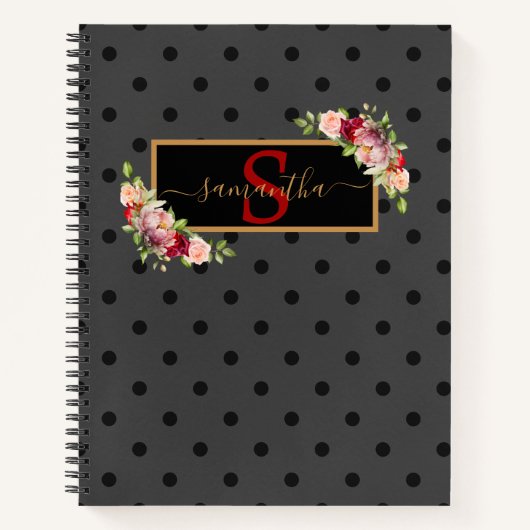 Elegant Specialized Black Polka Dot and Rozen Notitieboek (Voorkant)