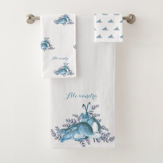 Elegant Specialized Blue Gray Bunny Rabbits Bad Handdoek (Insitu)