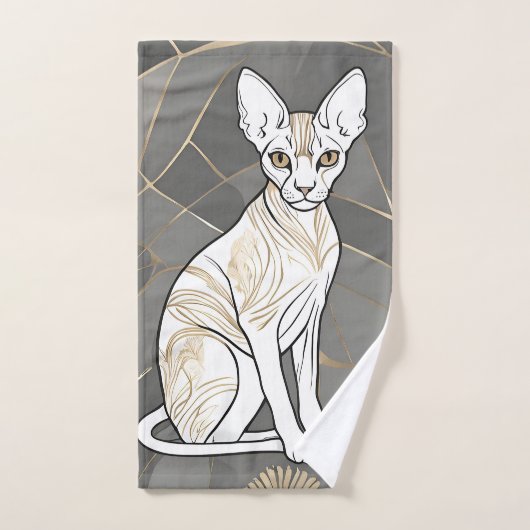 Élégant Sphynx Chat Géométrique moderne serviette  (Serviette à main)