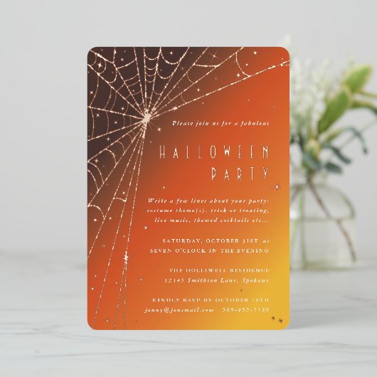 Elegant Spider Web Halloween Foil Invitation (Debout devant)