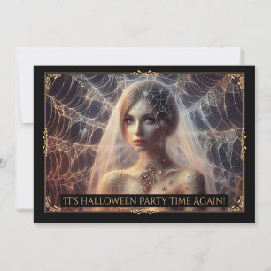 Elegant Spiderweb Meisje Halloween Uitnodigen Kaart