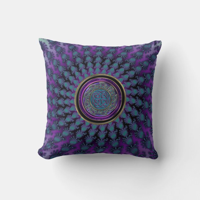 Elegant Spiral Fractal met Celtic Knot Mandala Kussen (Voorkant)