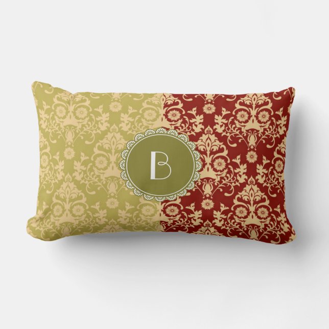 Elegant Split Damask Patroon met Monogram Kussen (Voorkant)